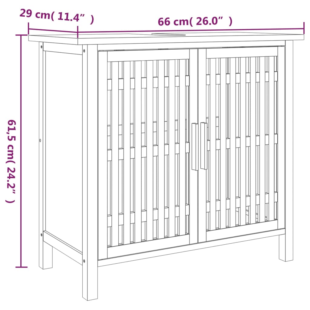 vidaXL Έπιπλο Νιπτήρα Μπάνιου 66x29x61,5 εκ. από Μασίφ Ξύλο Καρυδιάς