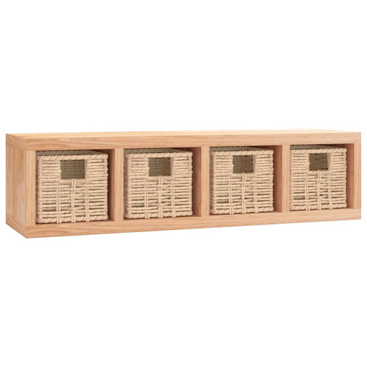 vidaXL Ράφι Τοίχου με Καλάθια 62 x 18 x 16 εκ. από Μασίφ Ξύλο Καρυδιάς