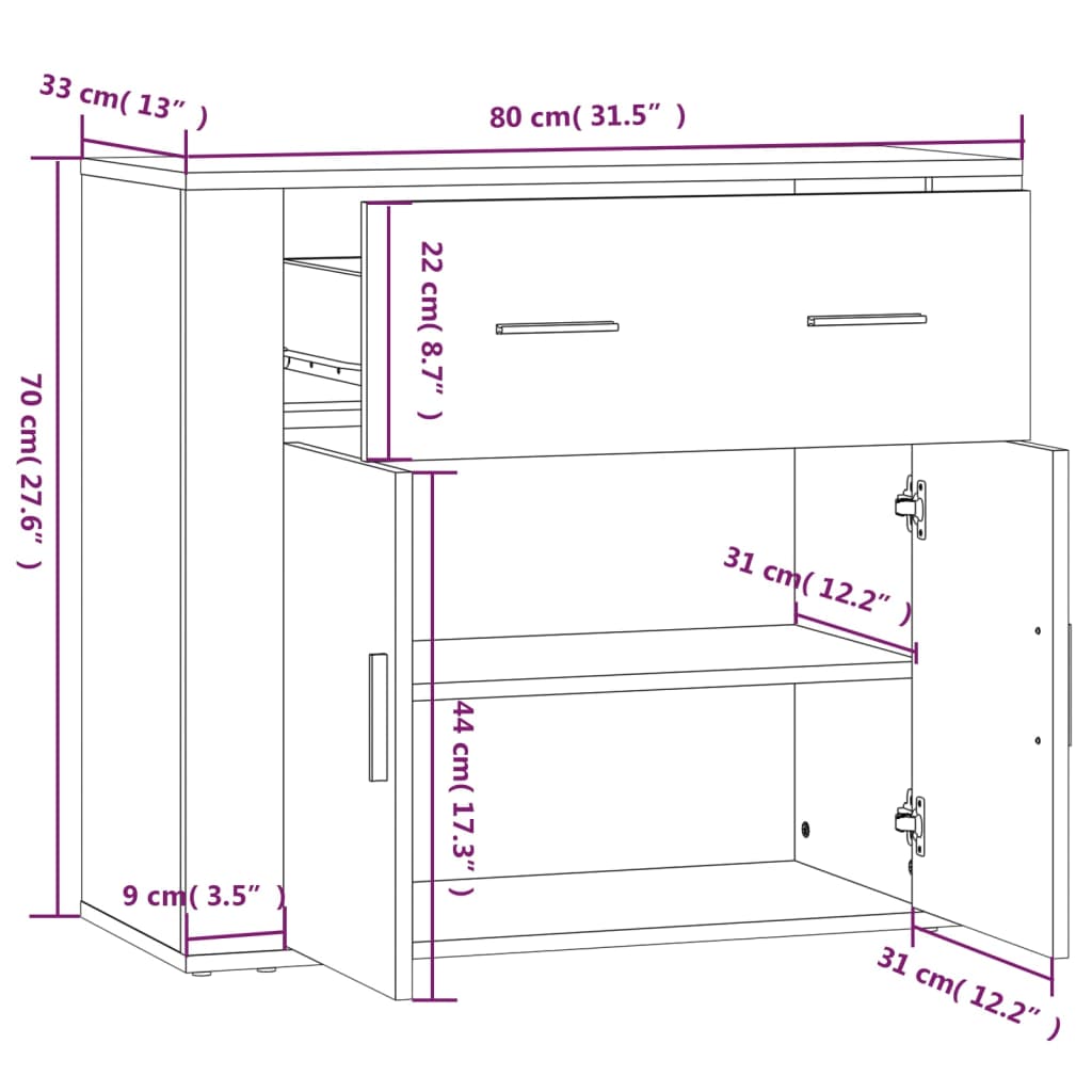 vidaXL Ντουλάπι Λευκό 80 x 33 x 70 εκ. από Επεξεργασμένο Ξύλο