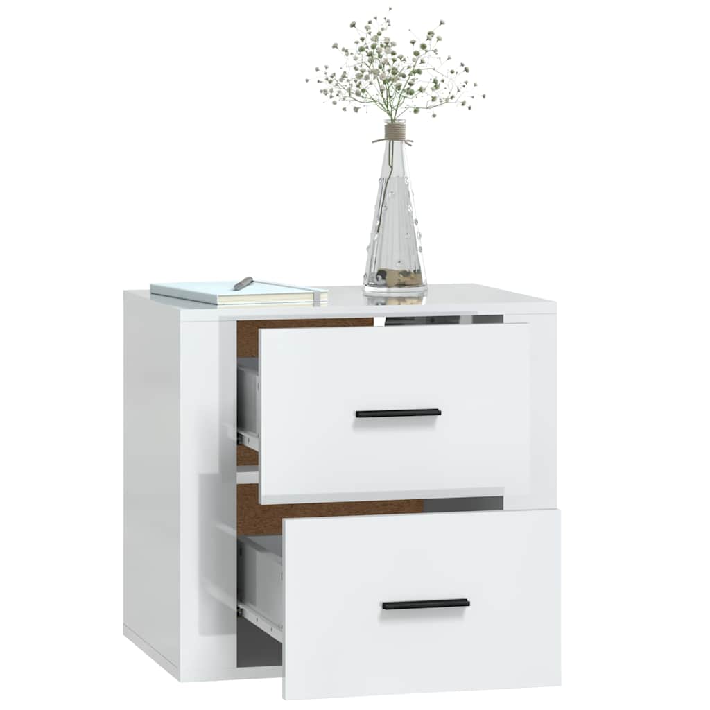 vidaXL Κομοδίνο Επιτοίχιο Γυαλιστερό Λευκό 50 x 36 x 47 εκ.
