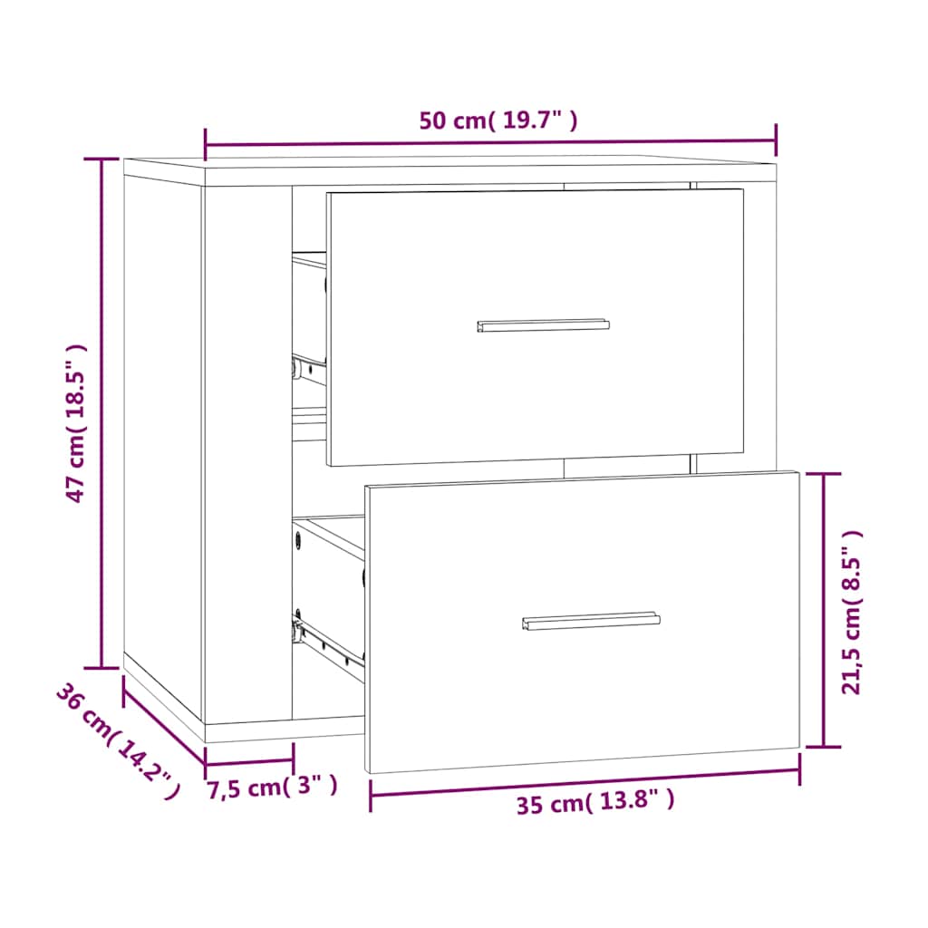vidaXL Κομοδίνο Επιτοίχιο Καπνιστή Δρυς 50x36x47 εκ.