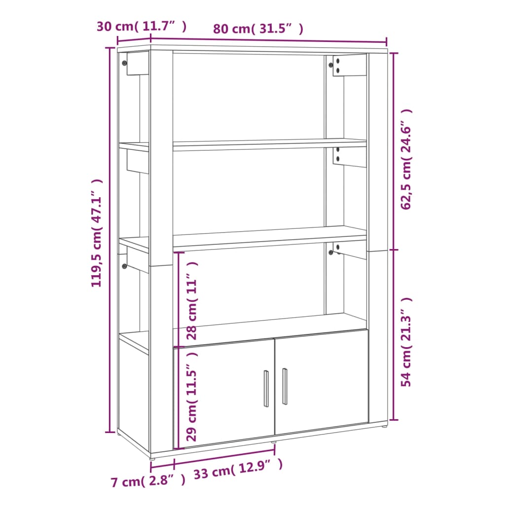 vidaXL Ντουλάπι Γκρι Sonoma 80x30x119,5 εκ. από Επεξεργασμένο Ξύλο