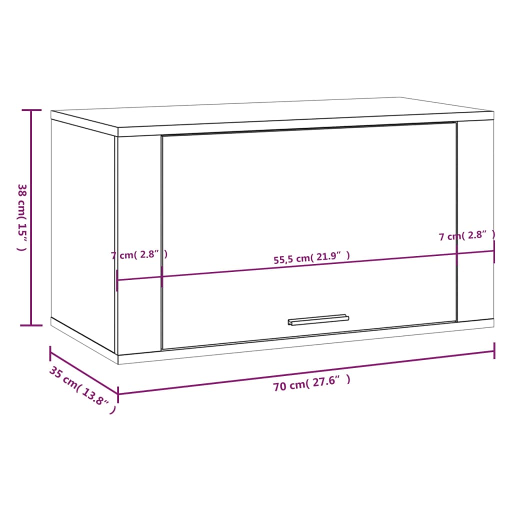 vidaXL Παπουτσοθήκη Επιτοίχια Καπν. Δρυς 70x35x38 εκ Μασίφ Ξύλο Πεύκου