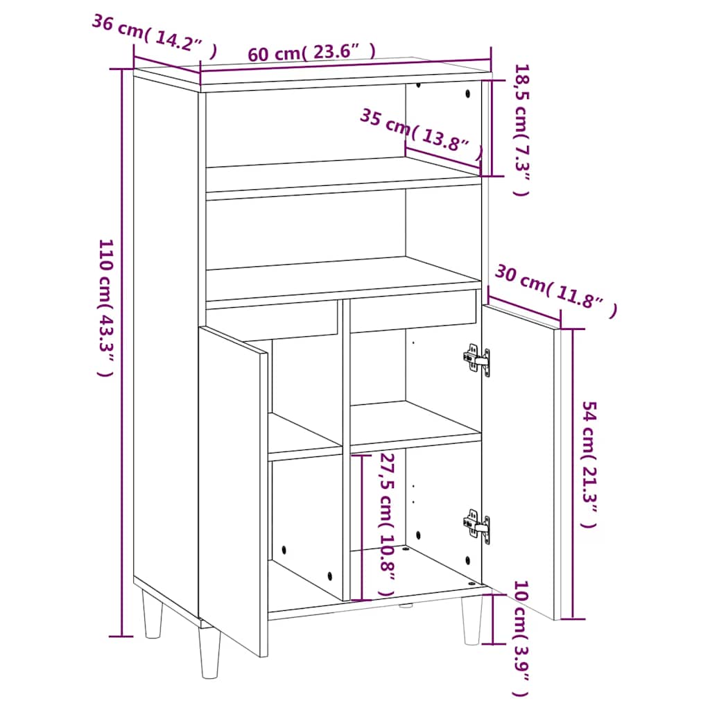 vidaXL Ντουλάπι Sonoma Δρυς 60 x 36 x 110 εκ. από Επεξεργασμένο Ξύλο