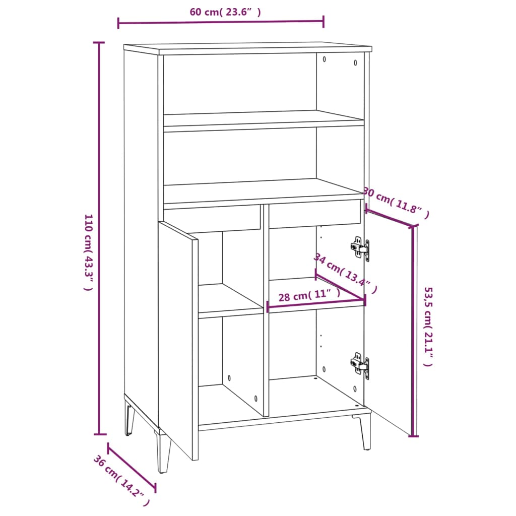 vidaXL Ντουλάπι Γκρι Sonoma 60 x 36 x 110 εκ. από Επεξεργασμένο Ξύλο