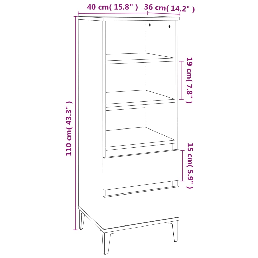 vidaXL Ντουλάπι Λευκό 40 x 36 x 110 εκ. από Επεξεργασμένο Ξύλο