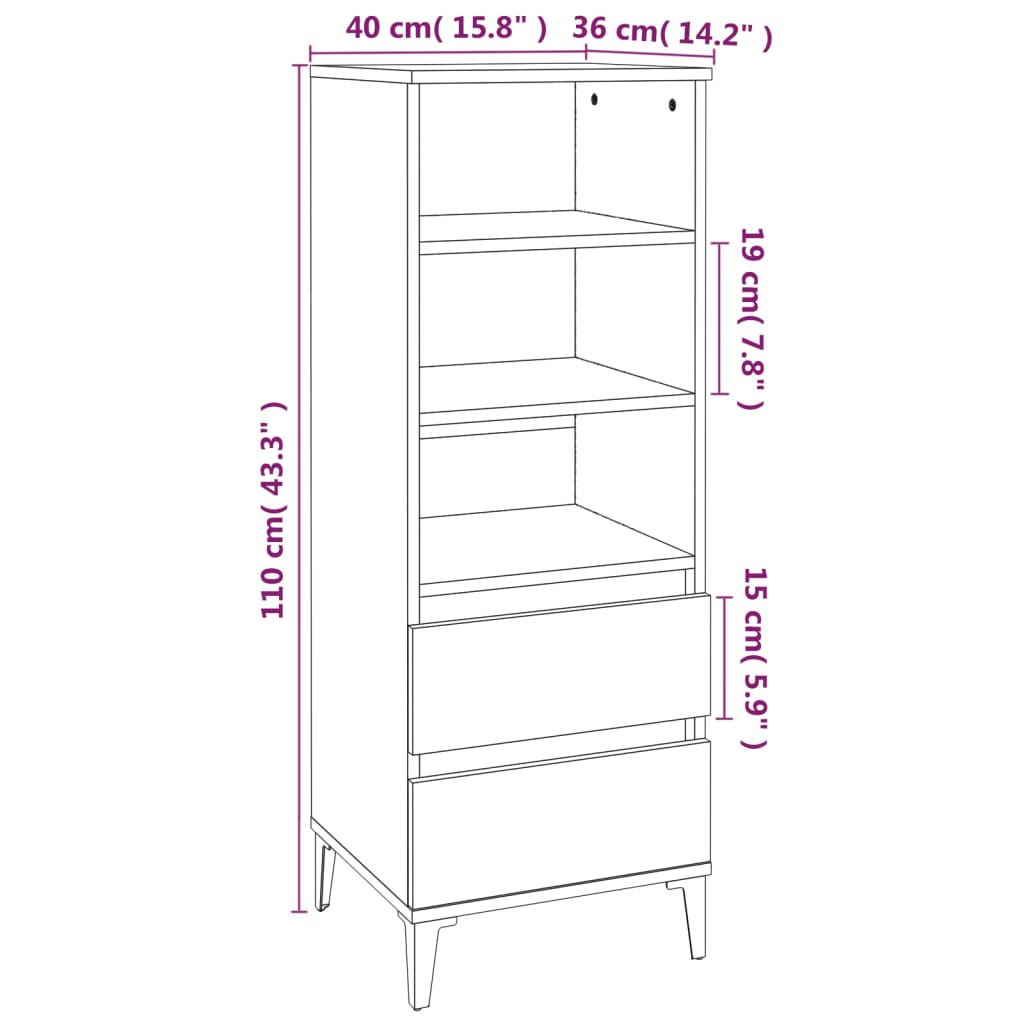 vidaXL Ντουλάπι Γκρι Σκυρ. 40x36x110 εκ. από Επεξεργασμένο Ξύλο