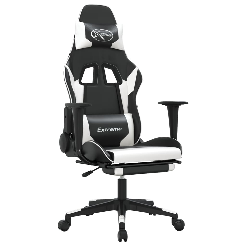 vidaXL Καρέκλα Gaming Μασάζ Υποπόδιο Μαύρο/Λευκό από Συνθετικό Δέρμα