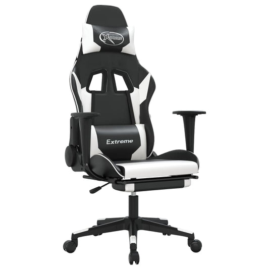 vidaXL Καρέκλα Gaming Μασάζ Υποπόδιο Μαύρο/Λευκό από Συνθετικό Δέρμα