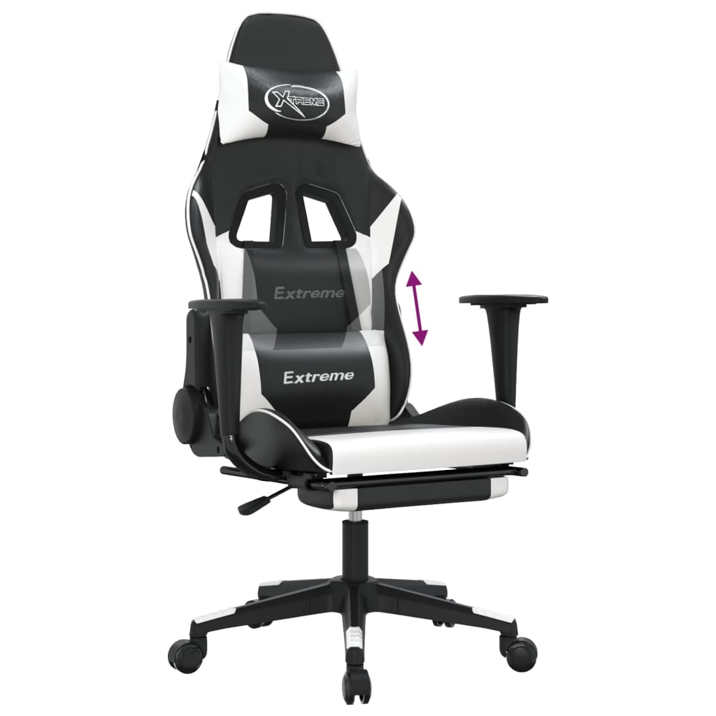 vidaXL Καρέκλα Gaming Μασάζ Υποπόδιο Μαύρο/Λευκό από Συνθετικό Δέρμα
