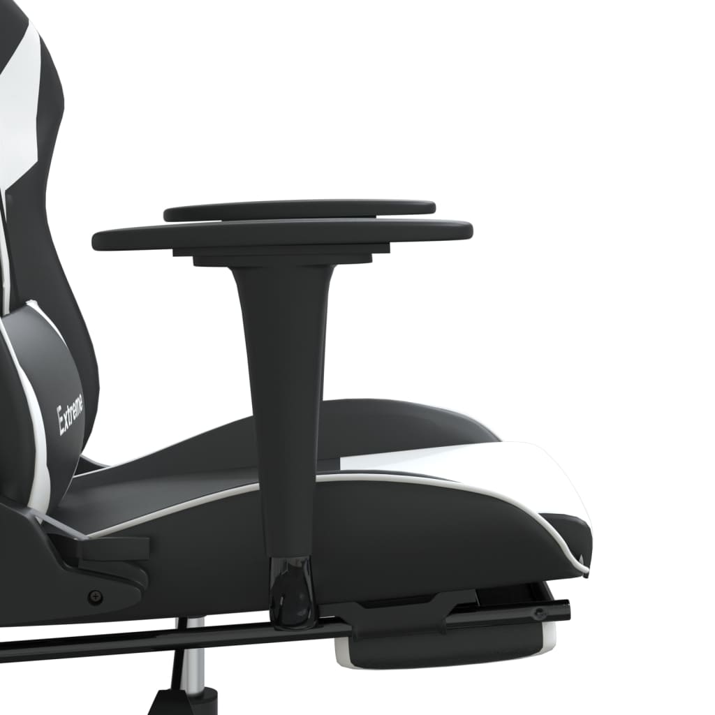 vidaXL Καρέκλα Gaming Μασάζ Υποπόδιο Μαύρο/Λευκό από Συνθετικό Δέρμα