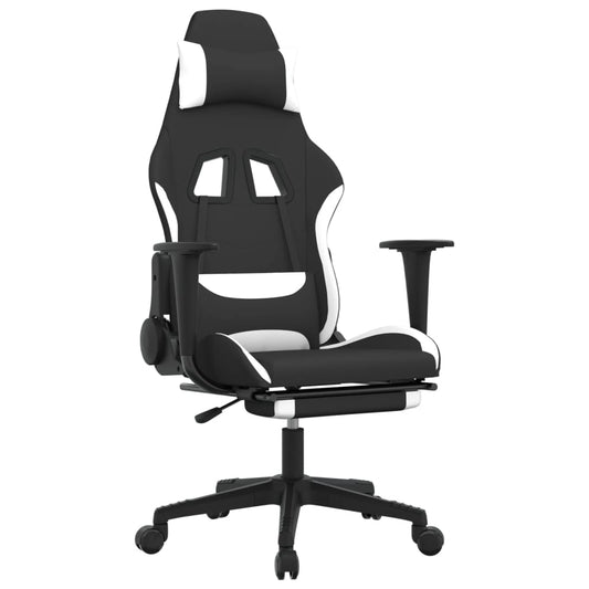 vidaXL Καρέκλα Gaming Μαύρο/Λευκό Ύφασμα με Υποπόδιο