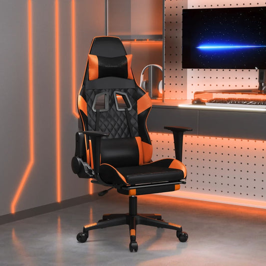 vidaXL Καρέκλα Gaming Μασάζ Υποπόδιο Μαύρο/Πορτοκαλί Συνθετικό Δέρμα