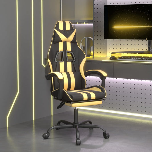 vidaXL Καρέκλα Gaming Μασάζ Υποπόδιο Μαύρο/Χρυσό από Συνθετικό Δέρμα