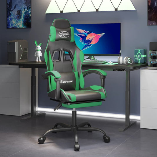 vidaXL Καρέκλα Gaming Μασάζ Υποπόδιο Μαύρο/Πράσινο από Συνθετικό Δέρμα