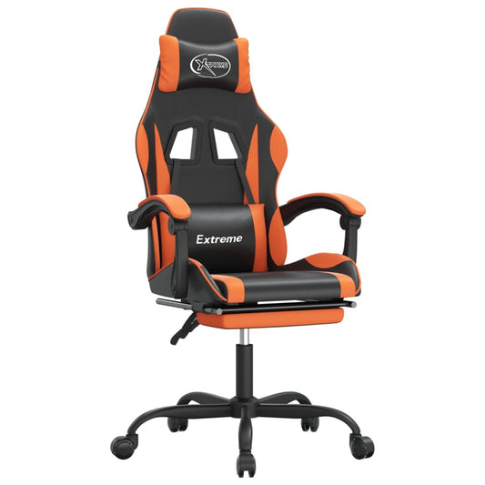 vidaXL Καρέκλα Gaming Μασάζ Υποπόδιο Μαύρο/Πορτοκαλί Συνθετικό Δέρμα