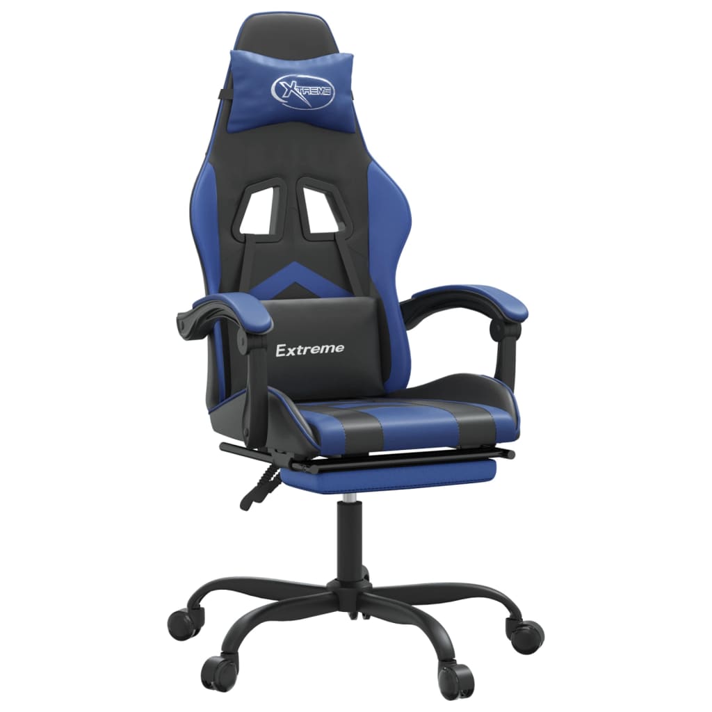 vidaXL Καρέκλα Gaming Μασάζ Υποπόδιο Μαύρο/μπλε από Συνθετικό Δέρμα