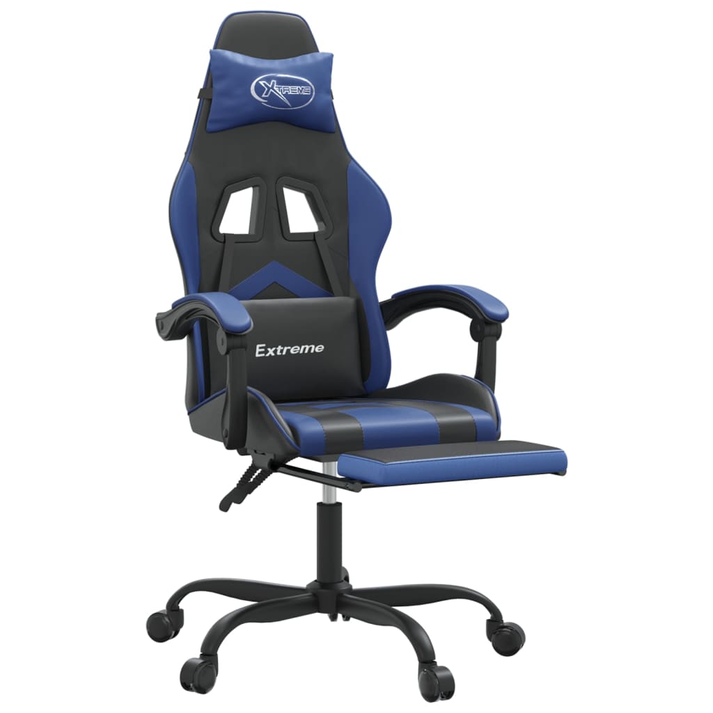 vidaXL Καρέκλα Gaming Μασάζ Υποπόδιο Μαύρο/μπλε από Συνθετικό Δέρμα