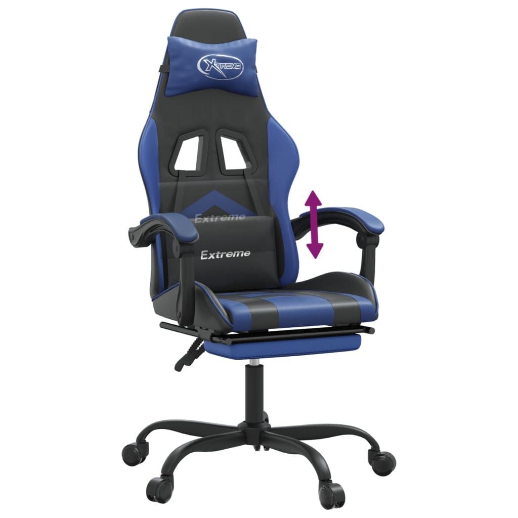 vidaXL Καρέκλα Gaming Μασάζ Υποπόδιο Μαύρο/μπλε από Συνθετικό Δέρμα