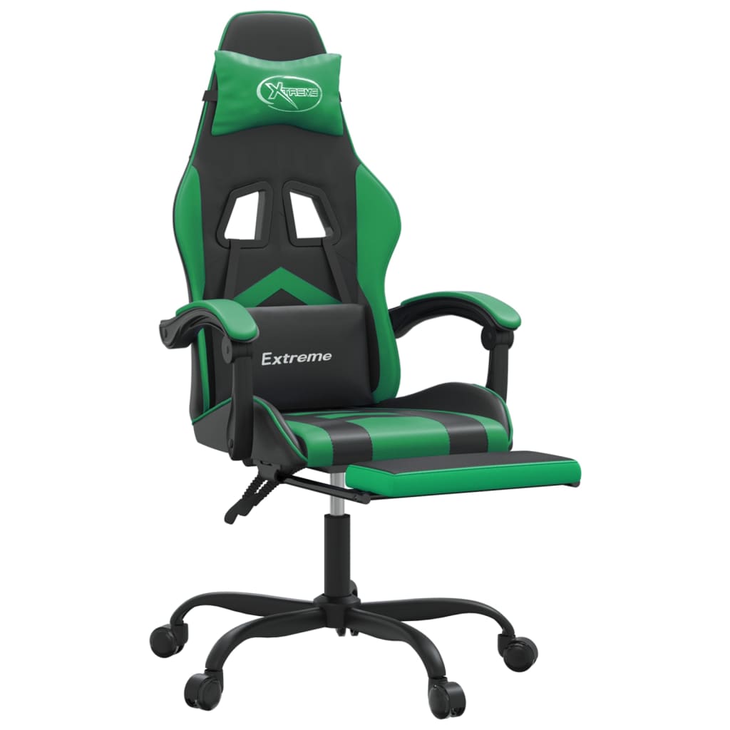 vidaXL Καρέκλα Gaming Μασάζ Υποπόδιο Μαύρο/Πράσινο από Συνθετικό Δέρμα