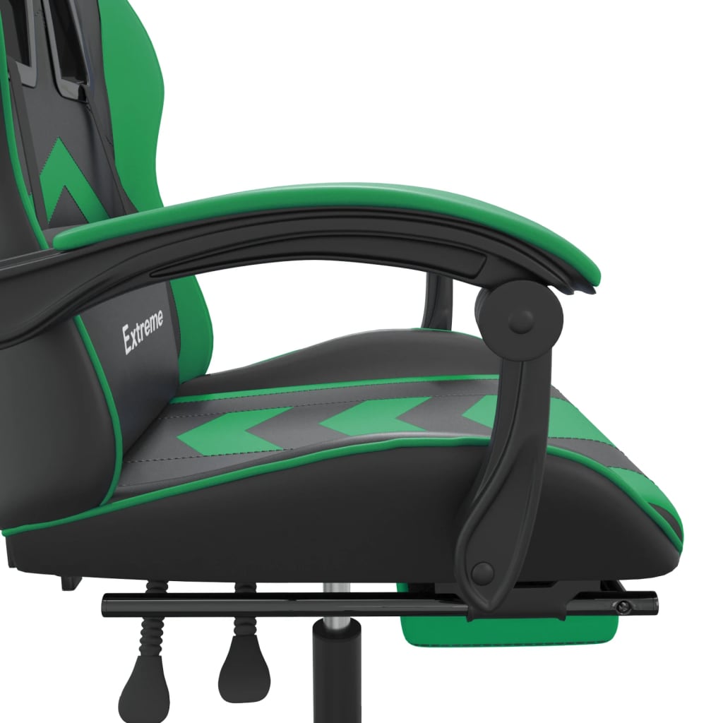 vidaXL Καρέκλα Gaming Μασάζ Υποπόδιο Μαύρο/Πράσινο από Συνθετικό Δέρμα