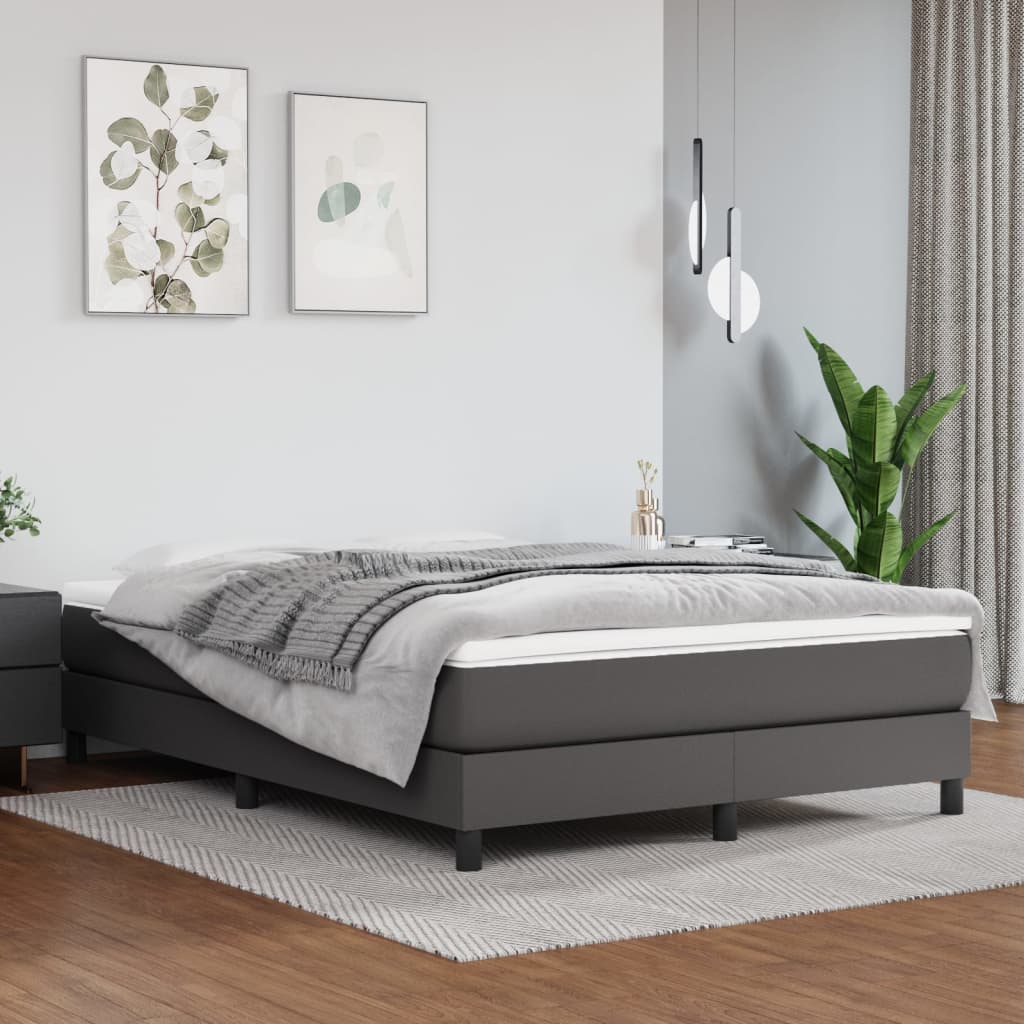vidaXL Σκελετός Κρεβατιού με Ελατήρια Γκρι 140x190 εκ. από Συνθετικό Δέρμα
