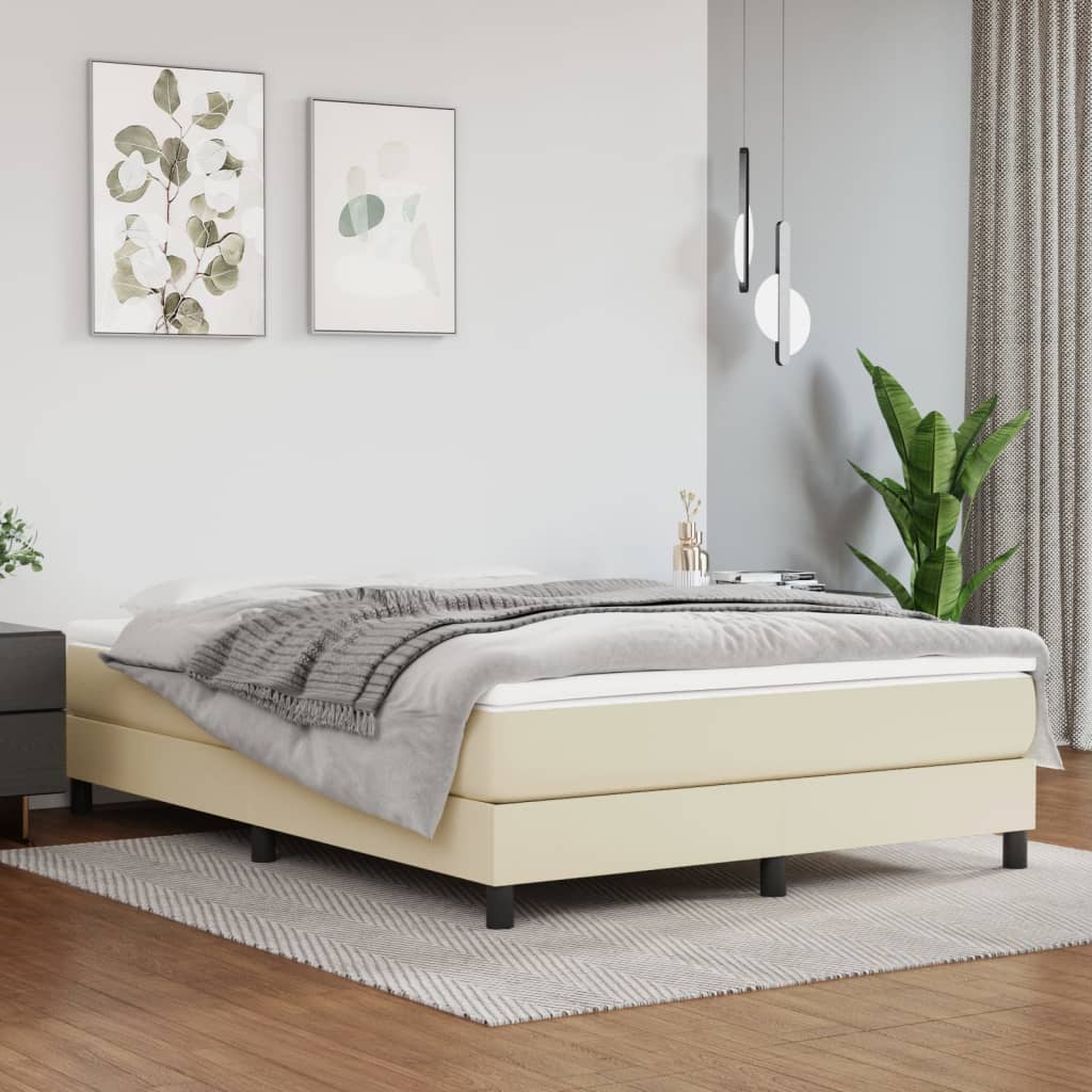 vidaXL Σκελετός Κρεβατιού με Ελατήρια Κρεμ 140x200 εκ. από Συνθετικό Δέρμα