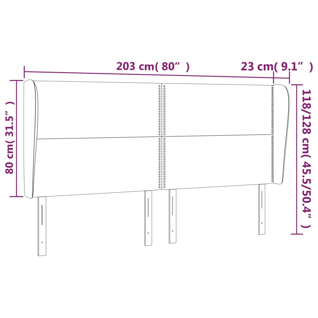 vidaXL Κεφαλάρι με Πτερύγια Μαύρο203x23x118/128 εκ. Υφασμάτινο