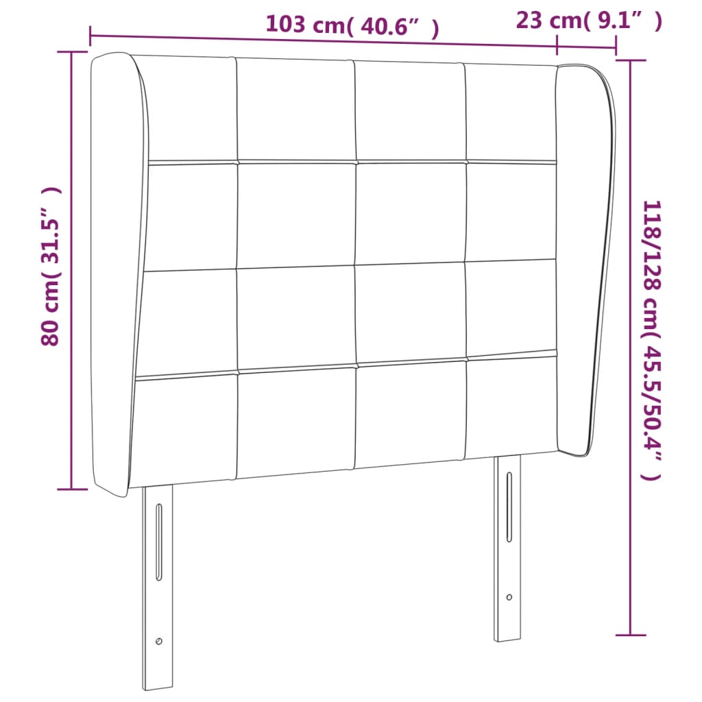 vidaXL Κεφαλάρι με Πτερύγια Ανοιχτό Γκρι 103x23x118/128 εκ. Βελούδινο