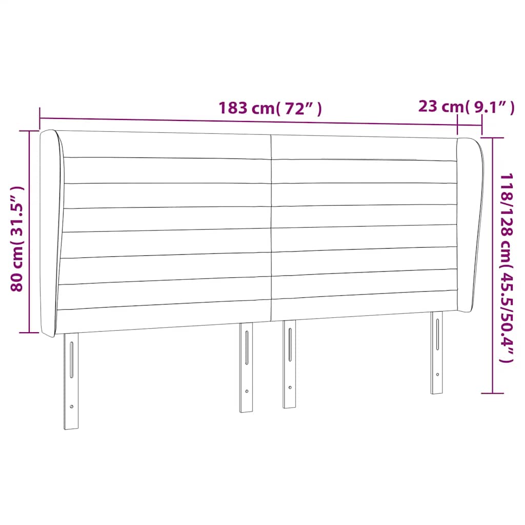 vidaXL Κεφαλάρι με Πτερύγια Σκούρο Μπλε 183x23x118/128 εκ. Βελούδινο