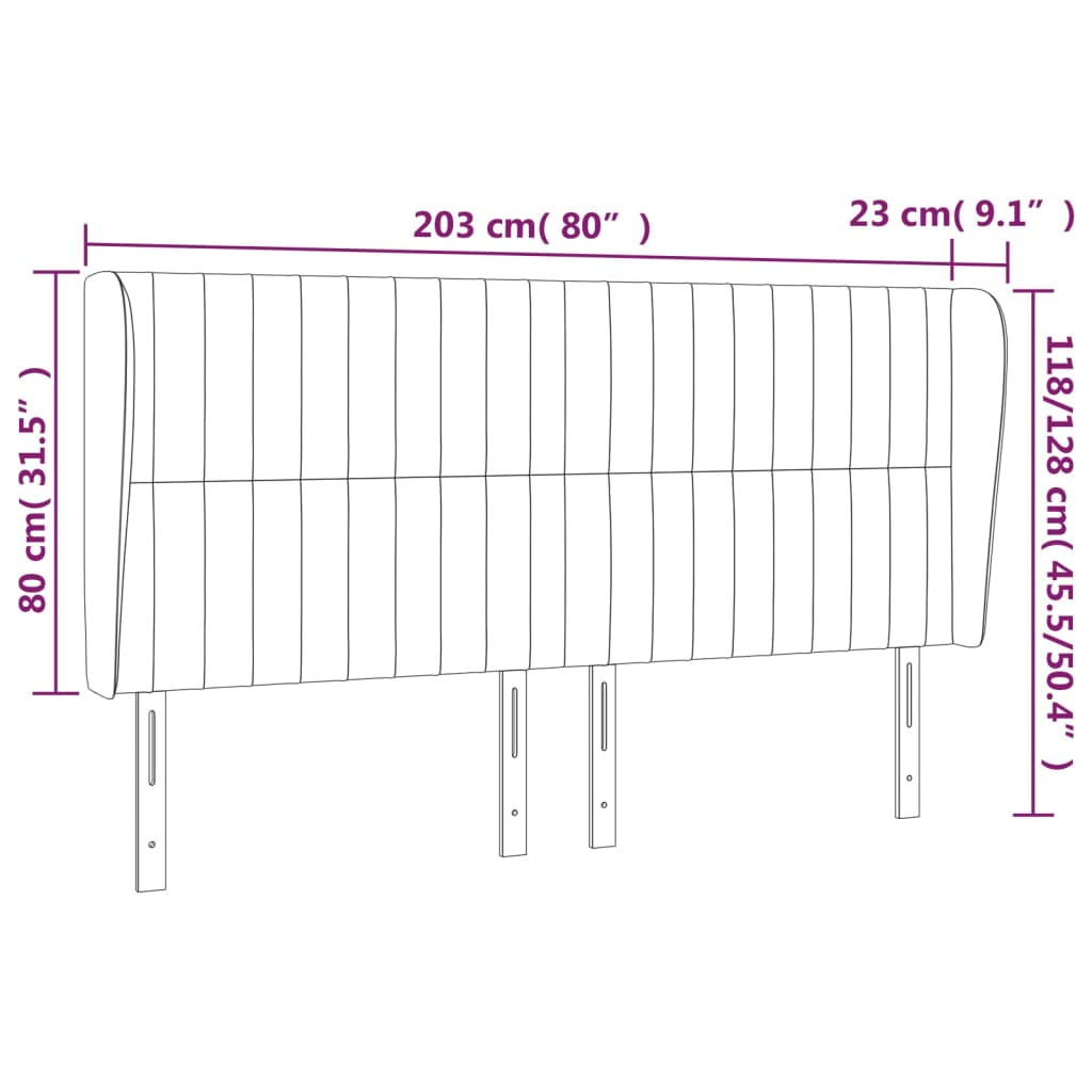 vidaXL Κεφαλάρι με Πτερύγια Ανοιχτό Γκρι 203x23x118/128 εκ. Υφασμάτινο