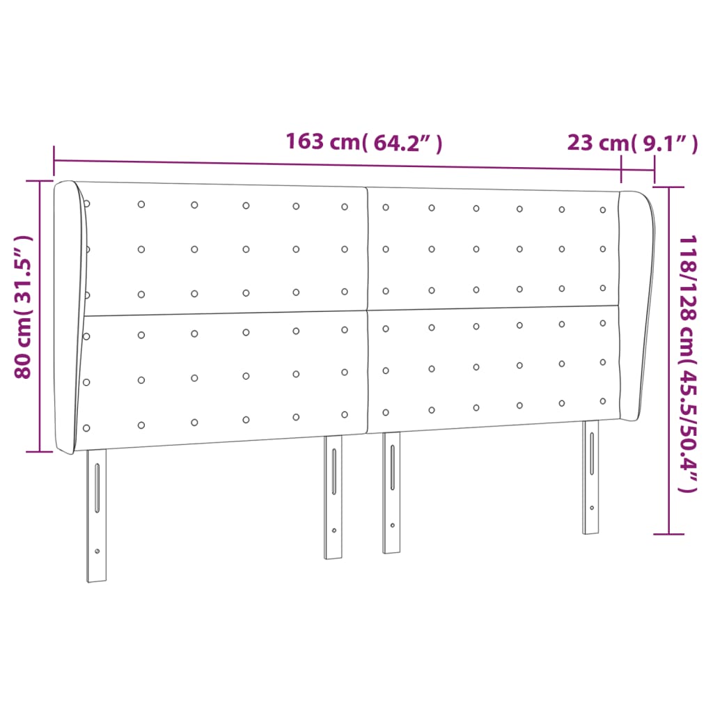 vidaXL Κεφαλάρι με Πτερύγια Μαύρο 163x23x118/128 εκ. Υφασμάτινο