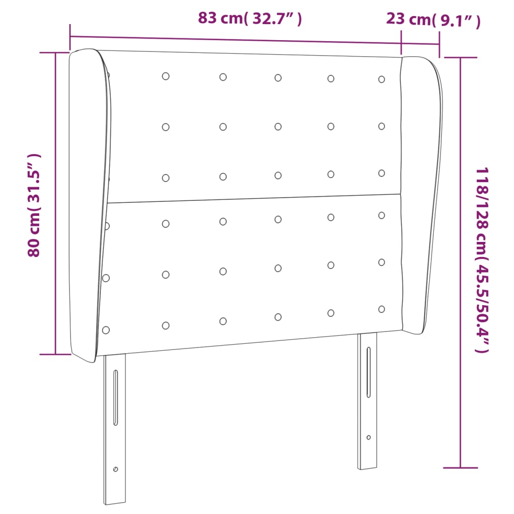 vidaXL Κεφαλάρι με Πτερύγια Μαύρο 83x23x118/128 εκ. Βελούδινο