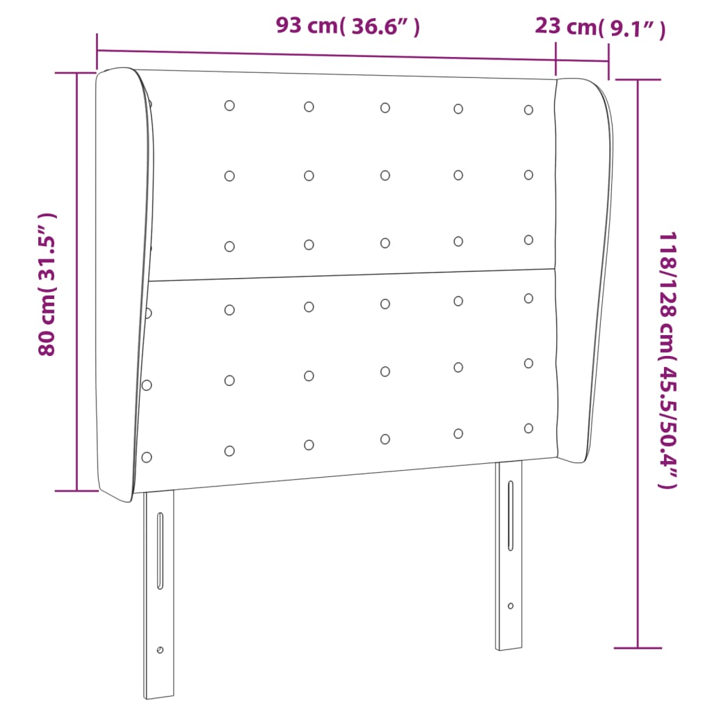 vidaXL Κεφαλάρι με Πτερύγια Σκούρο Μπλε 93 x 23 x 118/128εκ.Βελούδινο