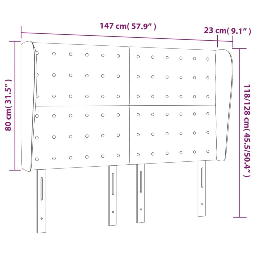 vidaXL Κεφαλάρι με Πτερύγια Μαύρο 147x23x118/128 εκ. Βελούδινο