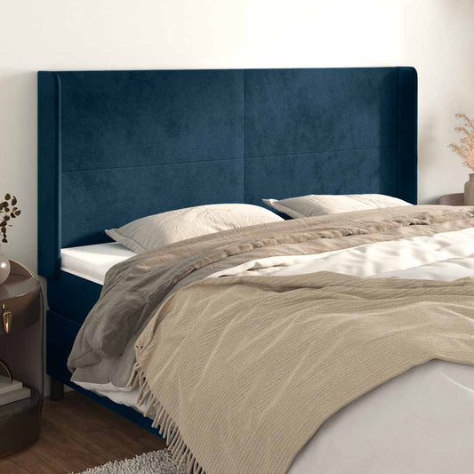 vidaXL Κεφαλάρι με Πτερύγια Σκούρο Μπλε163x16x118/128 εκ. Βελούδινο