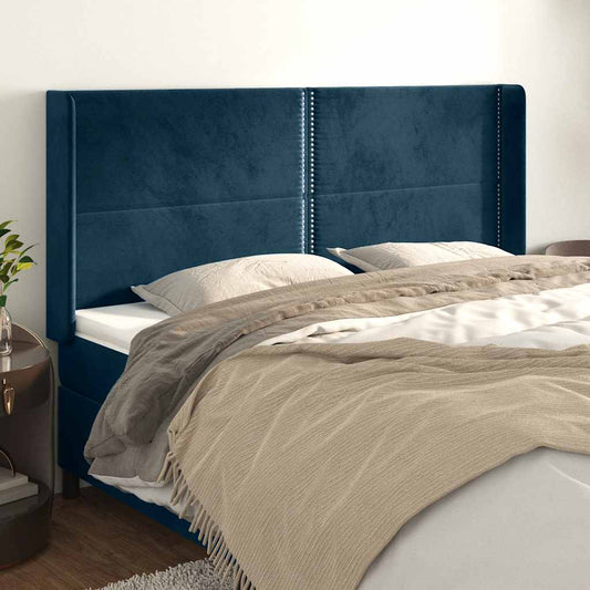 vidaXL Κεφαλάρι με Πτερύγια Σκούρο Μπλε163x16x118/128 εκ. Βελούδινο