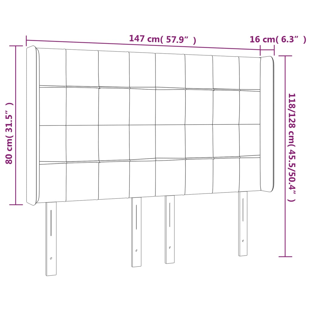 vidaXL Κεφαλάρι με Πτερύγια Μαύρο 147x16x118/128 εκ. Βελούδινο