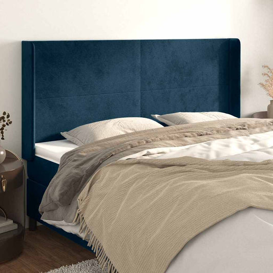 vidaXL Κεφαλάρι με Πτερύγια Σκούρο Μπλε163x16x118/128 εκ. Βελούδινο