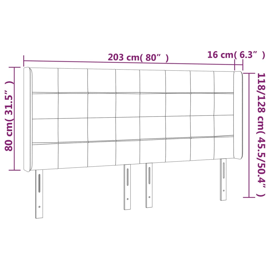 vidaXL Κεφαλάρι με Πτερύγια Ανοιχτό Γκρι 203x16x118/128 εκ. Βελούδινο
