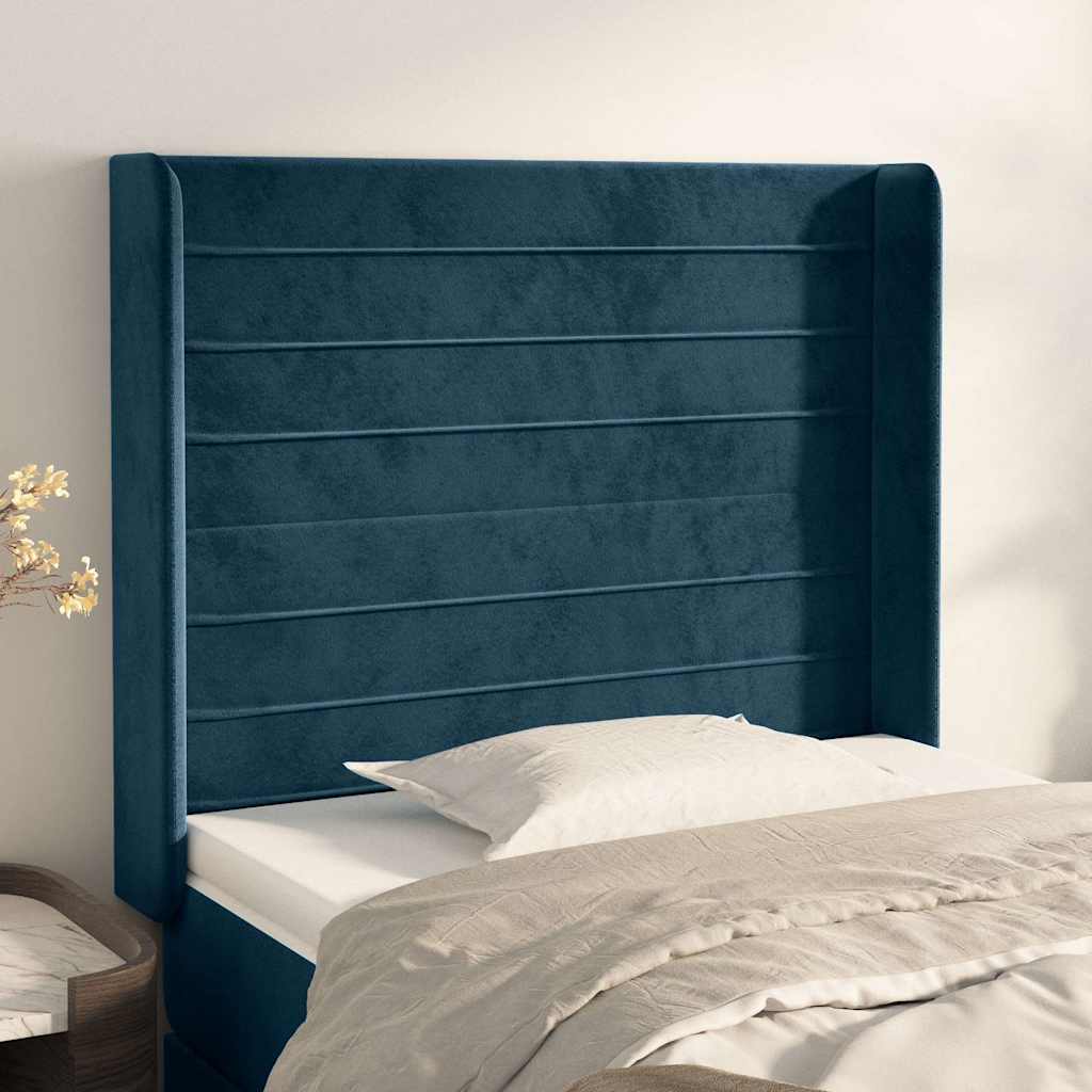 vidaXL Κεφαλάρι με ΠτερύγιαΣκούρο Μπλε 93x16x118/128 εκ. Βελούδινο