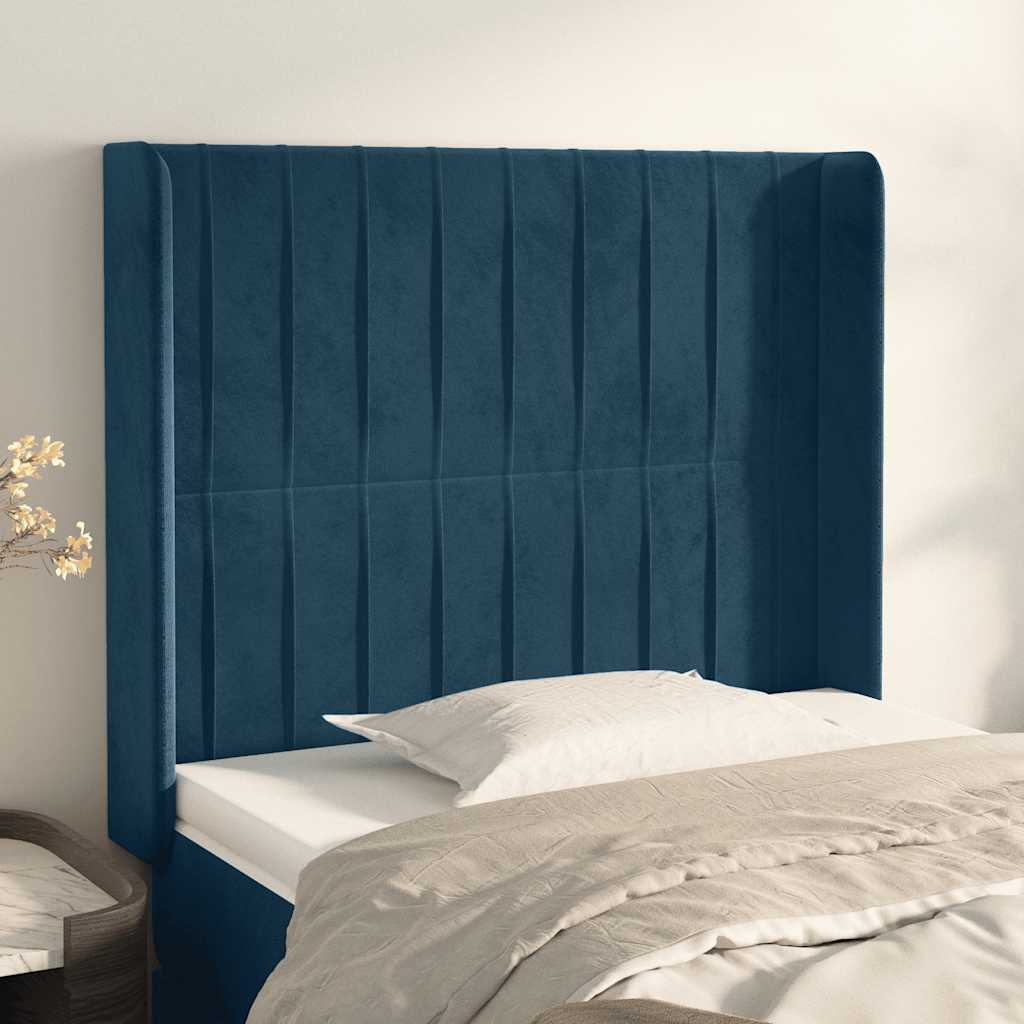 vidaXL Κεφαλάρι με ΠτερύγιαΣκούρο Μπλε 93x16x118/128 εκ. Βελούδινο