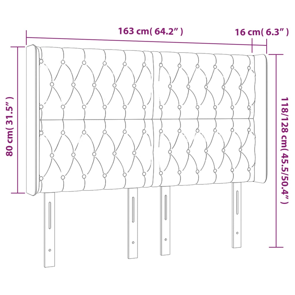 vidaXL Κεφαλάρι με Πτερύγια Μαύρο 163x16x118/128 εκ. Βελούδινο