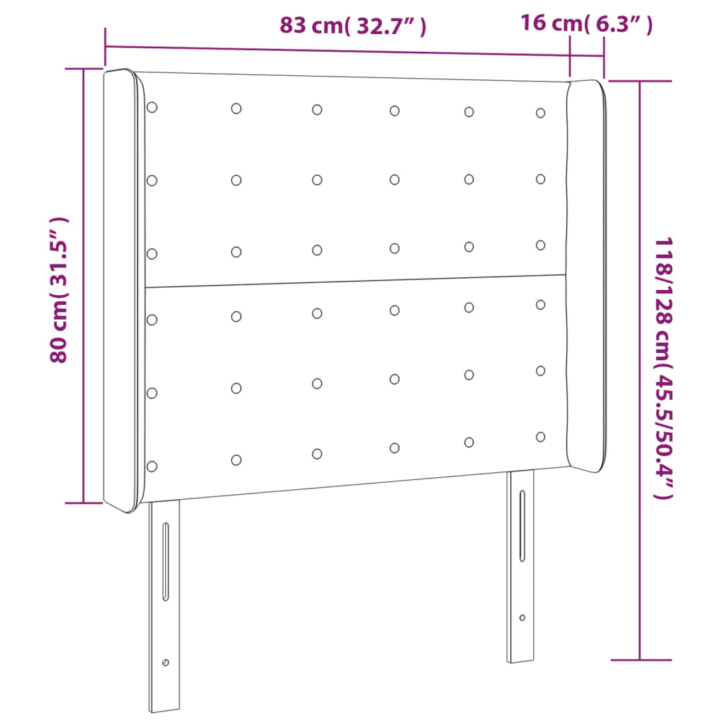 vidaXL Κεφαλάρι με Πτερύγια Σκούρο Γκρι 83x16x118/128εκ.Βελούδινο