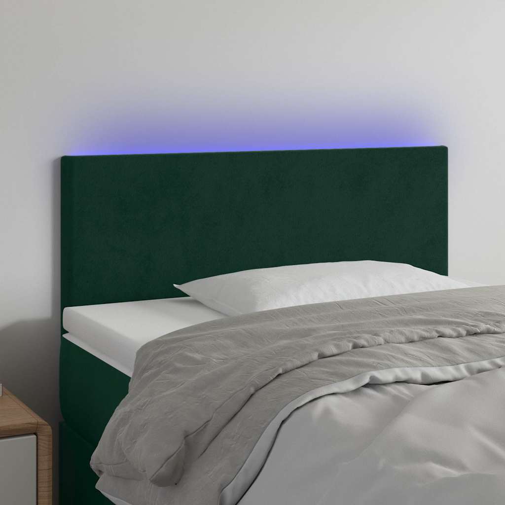 vidaXL Κεφαλάρι Κρεβατιού LED Σκούρο Πράσινο 100x5x78/88 εκ. Βελούδινο
