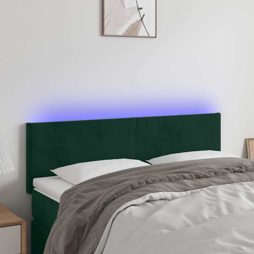 vidaXL Κεφαλάρι Κρεβατιού LED Σκούρο Πράσινο 144x5x78/88 εκ. Βελούδινο