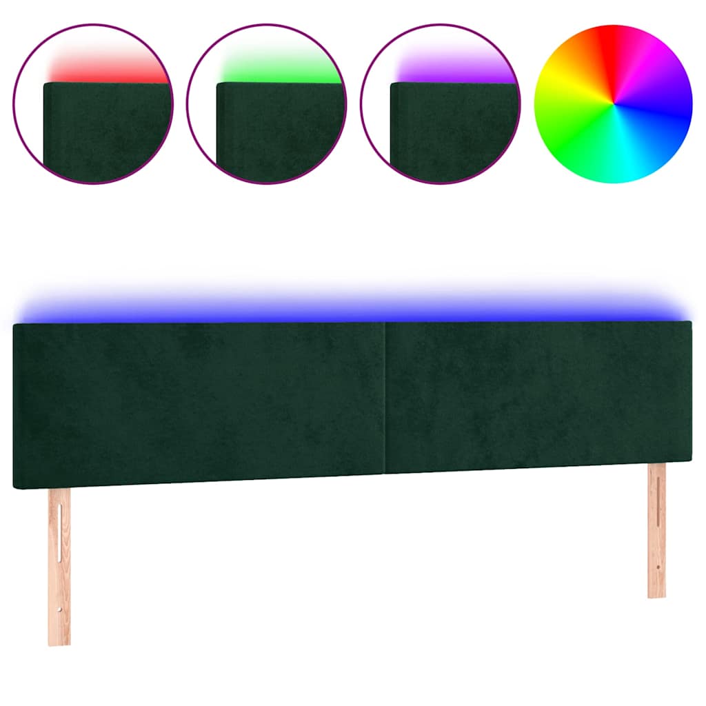 vidaXL Κεφαλάρι Κρεβατιού LED Σκούρο Πράσινο 160x5x78/88 εκ. Βελούδινο