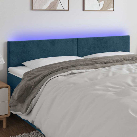 vidaXL Κεφαλάρι Κρεβατιού LED Σκούρο Μπλε 160x5x78/88 εκ. Βελούδινο
