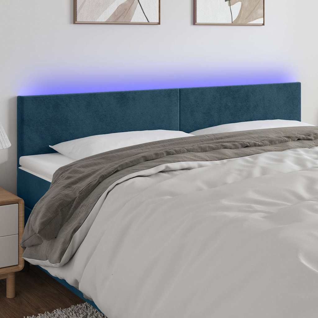 vidaXL Κεφαλάρι Κρεβατιού LED Σκούρο Μπλε 180x5x78/88 εκ. Βελούδινο