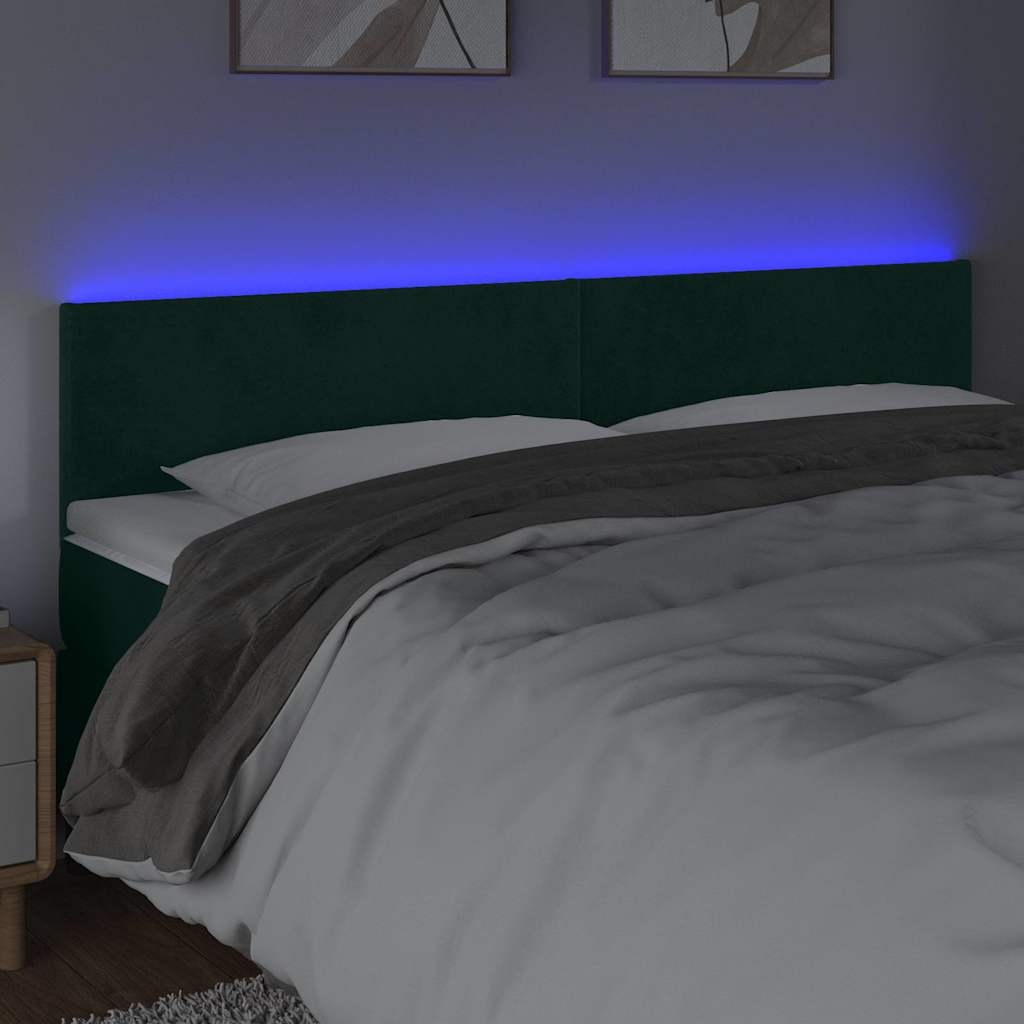 vidaXL Κεφαλάρι Κρεβατιού LED Σκούρο Πράσινο 200x5x78/88 εκ. Βελούδινο